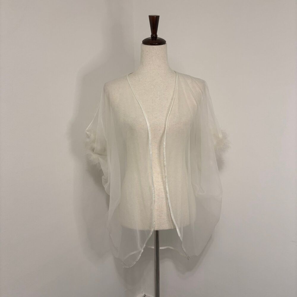 Vintage Sears Sheer White Feather Trim Kimono Robe Sz M